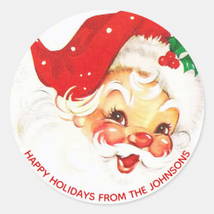 Sticker Rond Houx gai vintage de casquette du père noël