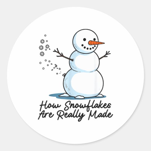 Sticker Rond How Snowflakes Are Really Made Snowman Christmas J (Devant)