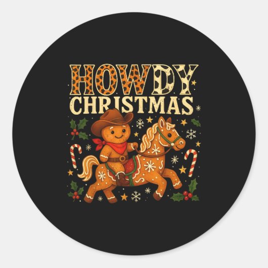 Sticker Rond Howdy Christmas Cowboy Gingerbread Design  (Devant)