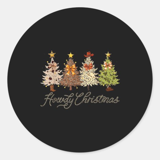 Sticker Rond Howdy Christmas Tree Coquette Bow Western Cowboy C (Devant)