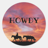Sticker Rond Howdy Cowboy Horse Western Sky (Devant)