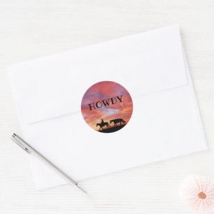 Sticker Rond Howdy Cowboy Horse Western Sky