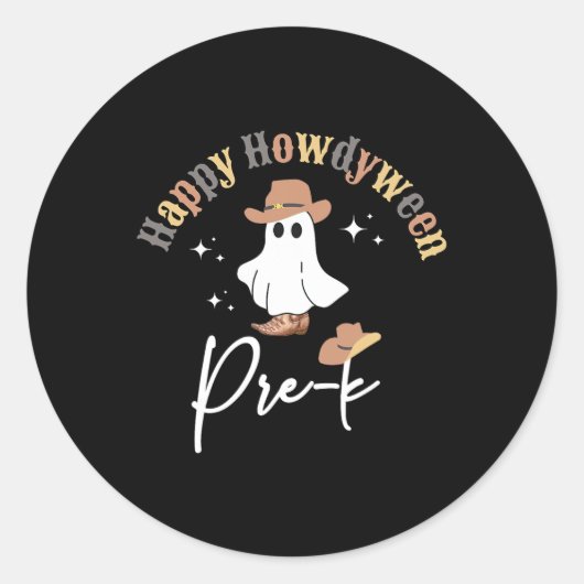 Sticker Rond Howdyween Pré-k Fantôme Occidental Enseignant Prés (Devant)