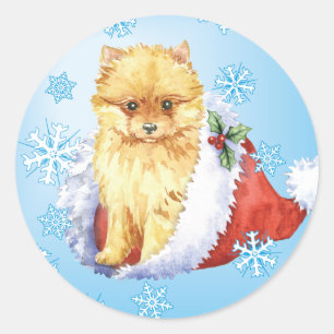Sticker Rond Howliday heureux Pomeranian