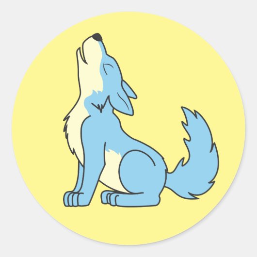 Sticker Rond Howling Baby Blue Wolf (Devant)