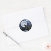 Sticker Rond Howling Grey Wolf & Moon (Enveloppe)