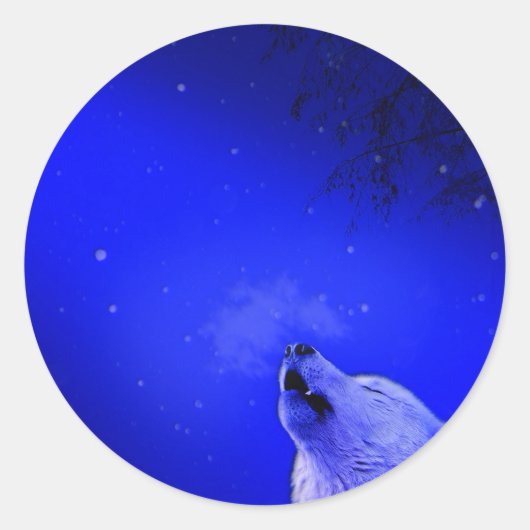 Sticker Rond Howling Timber Wolf in the Snow Lite Night (Devant)