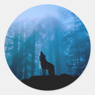 Sticker Rond Howling Wolf en nature