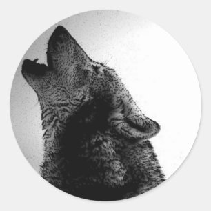 Sticker Rond Howling Wolf in Snow