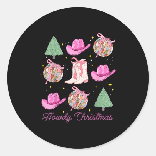 Sticker Rond Howy Christmas Nk Coquette Bow Xmas Tree Western (Devant)