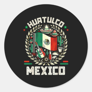 Sticker Rond Huatulco souvenir mexique drapeau cinq mai