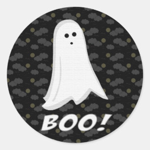 Sticker Rond Huez, fantôme mignon noir et blanc