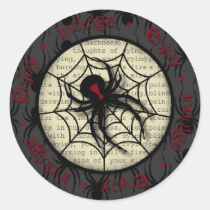 Sticker Rond Huez l'araignée de veuve noire et le texte