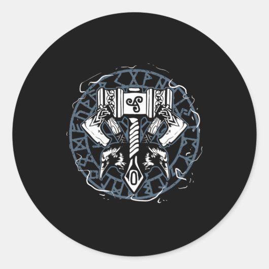 Sticker Rond Huginn Celtique Et Muninn Raven Viking (Devant)