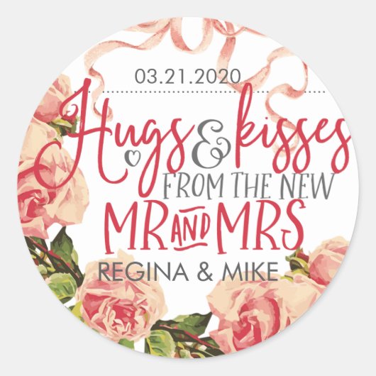 Sticker Rond Hugs and Kisses from The New Mr and Mrs Floral (Devant)