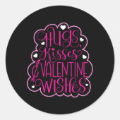 Sticker Rond Hugs, baisers et Voeux de Saint Valentin, Coeurs,  (Devant)