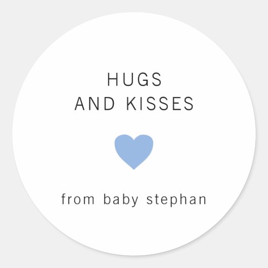 Sticker Rond Hugs et baisers Baby shower moderne Blue Boy (Devant)