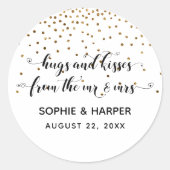 Sticker Rond Hugs et Baisers de M & Mme Gold Confetti (Devant)