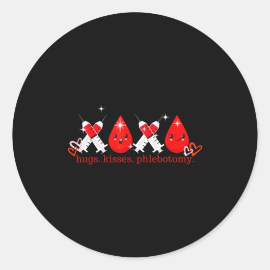 Sticker Rond Hugs Kiss Phlebotomy Valentines Phlebotomist Lab T (Devant)