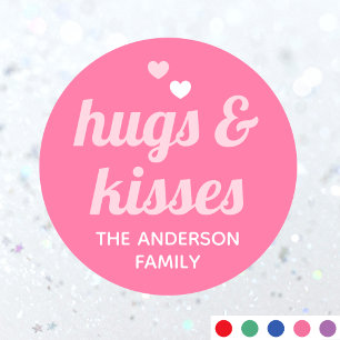 Sticker Rond Hugs & Kisses Love Hearts Valentine's Pink