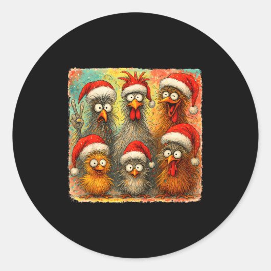 Sticker Rond Hugvyn Christmas Santa Chicken Crazy Eagerlys Roos (Devant)