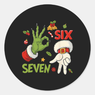 Sticker Rond Hugvyn Funny Six Seven Meme Christmas Santa Saying