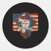 Sticker Rond Hugvyn God Bless Blueberries America Floral Patrio (Devant)