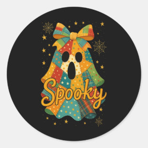 Sticker Rond Hugvyn Halloween Patchwork Éffrayant Ghost Bow Pre