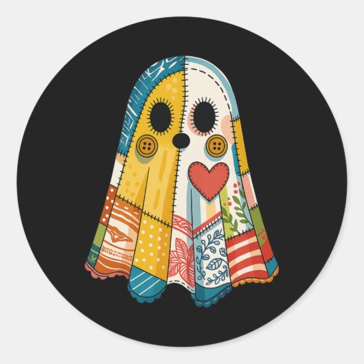 Sticker Rond Hugvyn Halloween Patchwork Ghost Éffrayant Quilt G (Devant)
