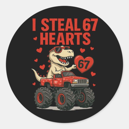 Sticker Rond Hugvyn je vole 67 cœurs Saint-Valentin dinosaure m (Devant)