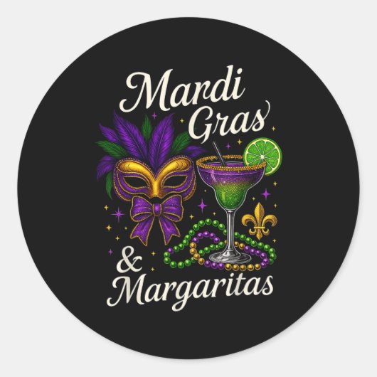 Sticker Rond Hugvyn Mardi Gras And Margaritas Louisiana New Orl (Devant)
