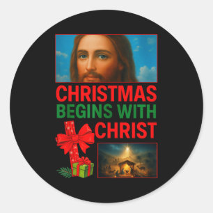 Sticker Rond Hugvyn Noël Commence Avec La Croix Du Christ Jésus