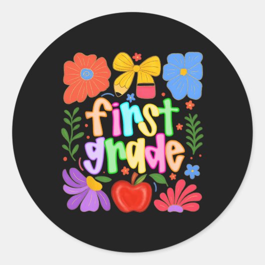 Sticker Rond Hugvyn Retourner À L'École Première Classe Preppy (Devant)