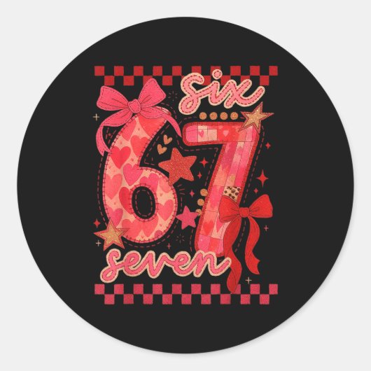 Sticker Rond Hugvyn Six Seven Valentine 6 7 Meme Checkered Coqu (Devant)