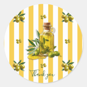 Sticker Rond Huile d'olive à motif rayure jaune méditerranéen