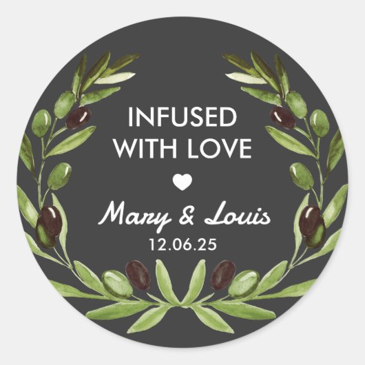 Sticker Rond Huile d'olive Infusée avec amour Mariage Favor aut (Devant)