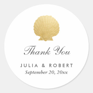 Sticker Rond Huile d'or Seashell Faux Merci Mariage Océan