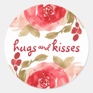 Sticker Rond Huiles & Baisers Aquarelle Rouge Rose Valentine