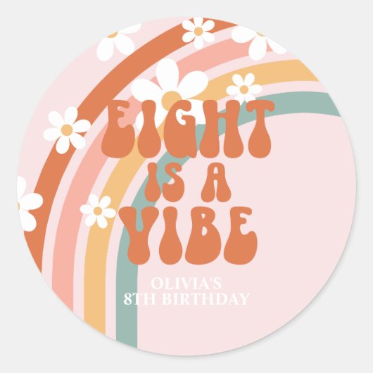 Sticker Rond Huit est Vibe Retro arc-en-ciel 8e anniversaire (Devant)