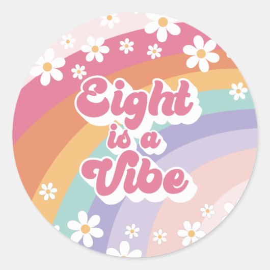 Sticker Rond Huit est Vibe Retro Rainbow 8e anniversaire (Devant)