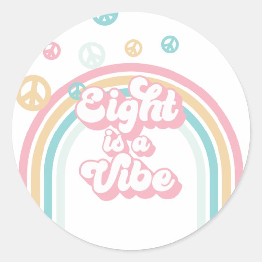 Sticker Rond Huit est Vibe Retro Summer Rainbow (Devant)