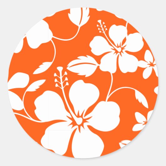 STICKER ROND HULA HAÏIENNE (HIBISCUS) ORANGE (Devant)