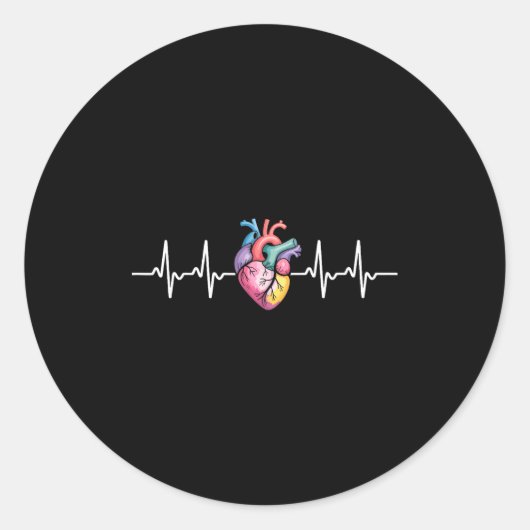 Sticker Rond Human Heartbeat Ecg Cardiology Anatomical Medical  (Devant)