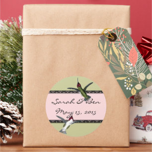 Sticker Rond Humming Birds Grunge Hearts with Wings