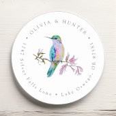 Sticker Rond Hummingbird Mariage Couple Names Adresse de retour