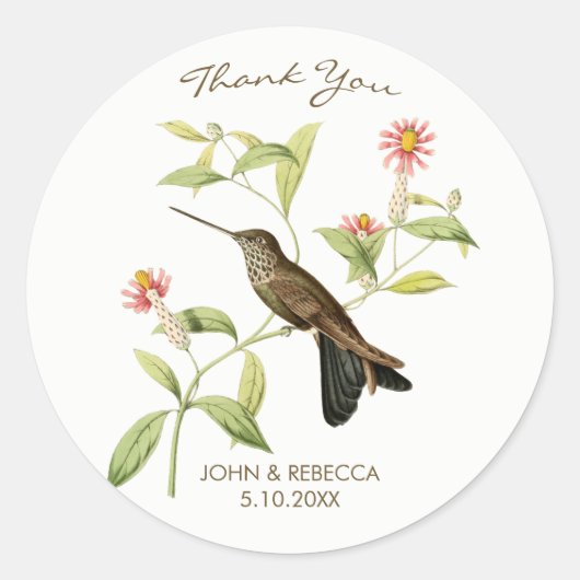 Sticker Rond Hummingbird Merci de favoriser la nuptiale autocol (Devant)