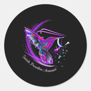 Sticker Rond Hummingbird Purple Blue Ribbon Prévention du suici