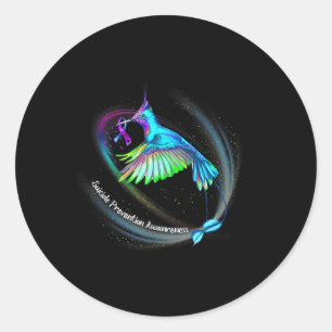 Sticker Rond Hummingbird Purple Blue Ribbon Prévention du suici