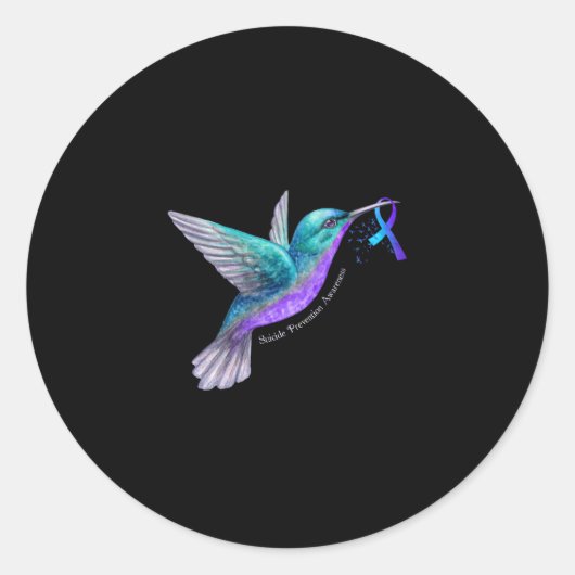 Sticker Rond Hummingbird Purple Blue Ribbon Suicide Prevention (Devant)