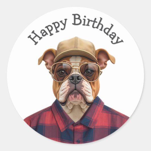 Sticker Rond Humour d'anniversaire de Bulldog (Devant)